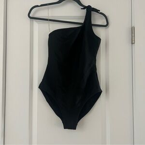 Black One-Shoulder One Piece with Bow